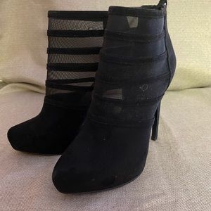 Black suede and mesh ankle boots